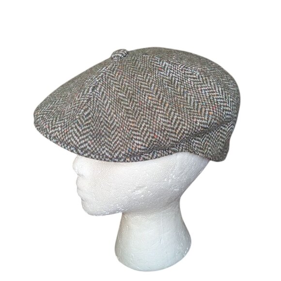 Wool Kangol Cap 504 Herringbone Flat Cap Harrods Vintage Preppy UK Heritage - Picture 1 of 7